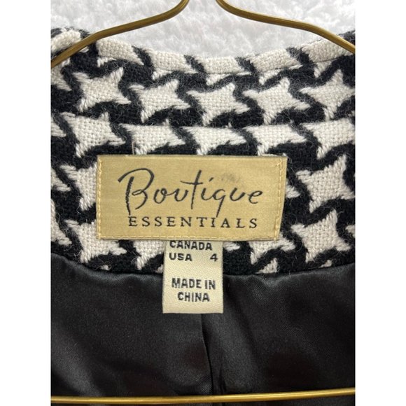 Boutique Essentials Womens Jacket Coat White Black Houndstooth Zip Wool Blend 4 - Picture 6 of 8